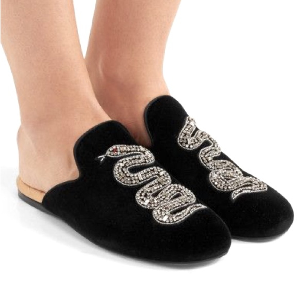 Gucci Crystal Velvet Snake Slippers - Picture 6 of 6